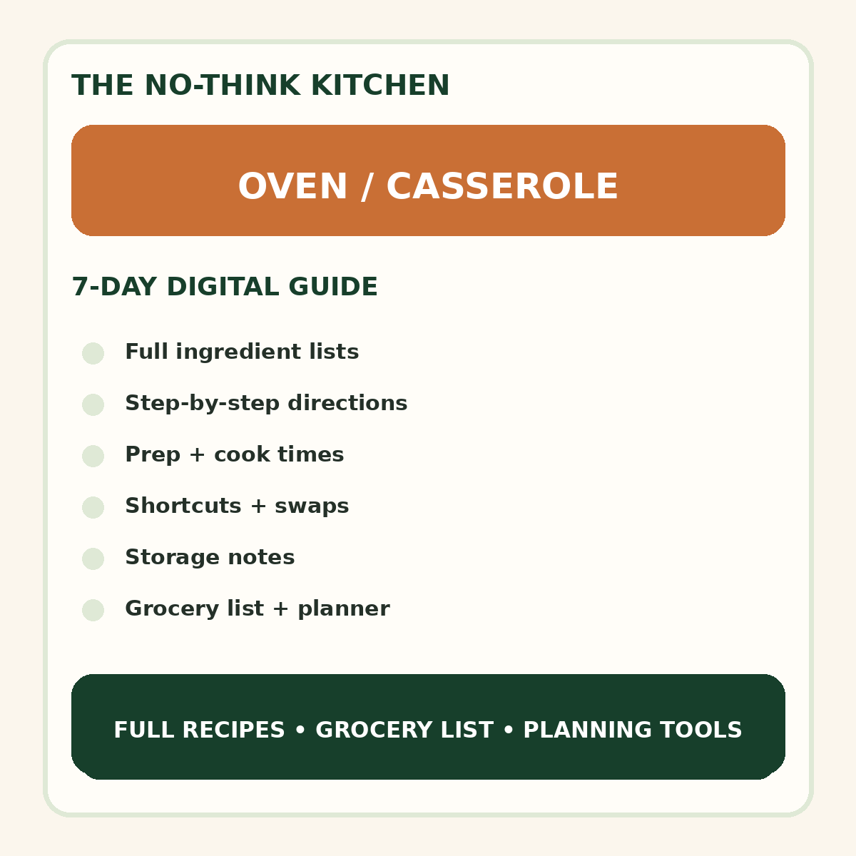 Oven / Casserole meal plan cover